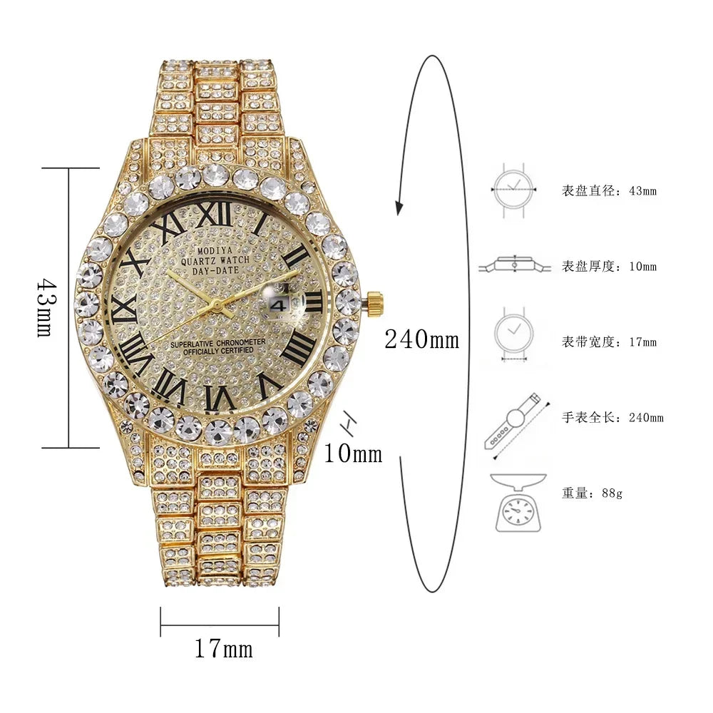 Luxury Gold Rhinestone Watch Calendar