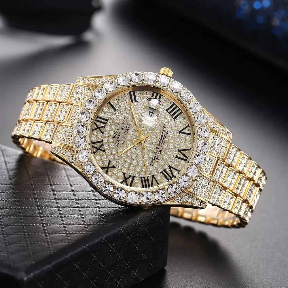 Luxury Gold Rhinestone Watch Calendar