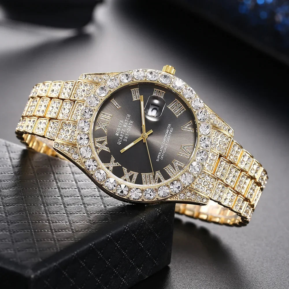 Luxury Gold Rhinestone Watch Calendar