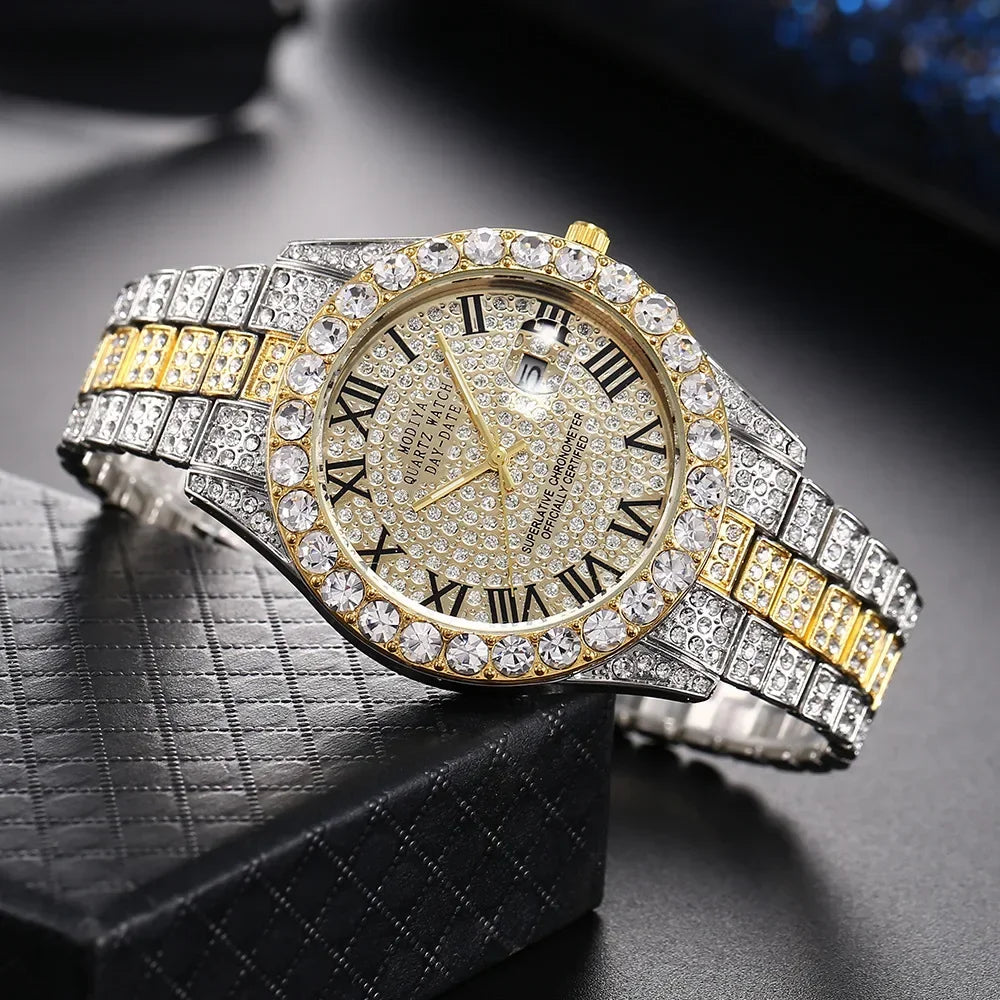 Luxury Gold Rhinestone Watch Calendar