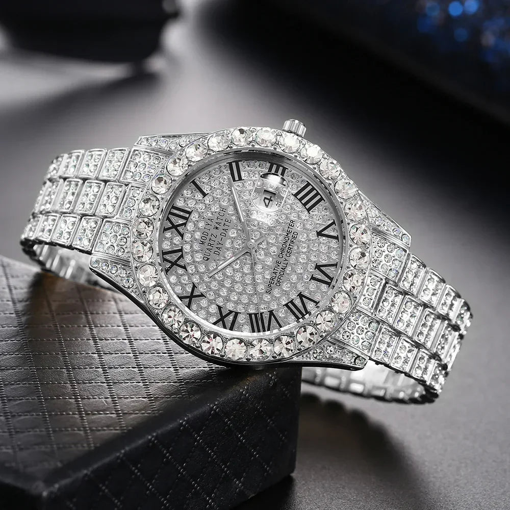 Luxury Gold Rhinestone Watch Calendar